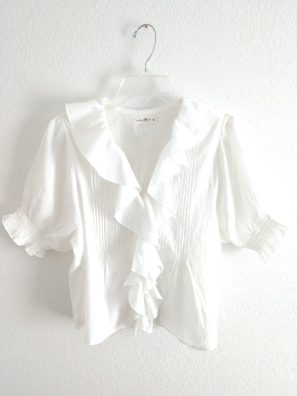 Pretty Natural Life White Ruffle Front Blouse Shirt Cottagecore Girlcore Medium - Picture 9 of 9